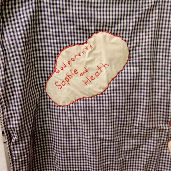 VINTAGE Handcrafted Quilt Child Boy Fishing, Blue, Red & White Checkered 53x44" - Picture 2 of 12